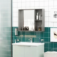 kleankin 31.5 Inch x 25.5 Inch Medicine Cabinet with Mirror, 2-Tier Storage Shelf, Wall Mounted Bathroom Mirror Cabinet, Gray(m-1)