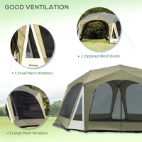 Outsunny 20 Person Camping Tent, Outdoor Cabin Tent Tent with 2 Doors, Screen Room, Family Dome Tent for Hiking, Backpacking, Traveling, Easy Set Up, Army Green(m-5)