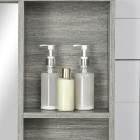 kleankin 31.5 Inch x 25.5 Inch Medicine Cabinet with Mirror, 2-Tier Storage Shelf, Wall Mounted Bathroom Mirror Cabinet, Gray(m-10)