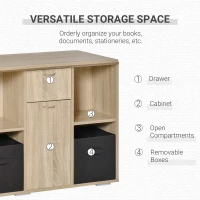 HOMCOM Convertible L-Shaped Computer Desk, Corner Table wth 3 Fabric Storage Boxes, Retractable Home Office Desk, Oak(m-5)