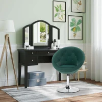 HOMCOM Modern Makeup Vanity Chair Round Tufted Swivel Accent Chair with Chrome Frame Height Adjustable for Living Room, Bedroom Green(m-9)