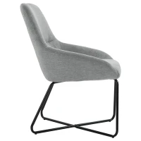 HOMCOM Modern Accent Chair Leisure Fabric Mid Back Chair Livingroom Funiture with X-Shaped Metal Frame and Curved Back, Grey/Black(m-9)