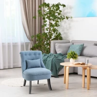 HOMCOM Small Button-Tufted Accent Chair Mid-Back Leisure Armchair with Upholstered Fabric, Solid Wood Legs, and Support Pillow, Blue(m-8)