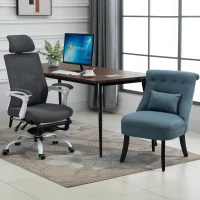 HOMCOM Small Button-Tufted Accent Chair Mid-Back Leisure Armchair with Upholstered Fabric, Solid Wood Legs, and Support Pillow, Blue(m-10)