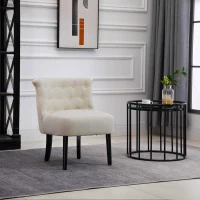 HOMCOM Modern Accent Leisure Chair with Mid Back Button-Tufted Upholstered Fabric and Wooden Legs for Living Room and Bedroom, Cream White(m-7)