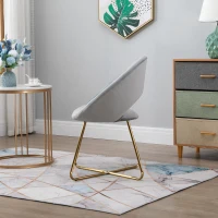 HOMCOM Modern Accent Velvet Chair Open Curved Mid-Back Upholstered Vanity Chair with Gold Plating Metal Legs for Living Room/Office/Reception Grey(m-9)