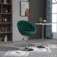 HOMCOM Modern Makeup Vanity Chair Round Tufted Swivel Accent Chair with Chrome Frame Height Adjustable for Living Room, Bedroom Green(m-10)