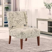 HOMCOM Upholstered Armless Accent Chair, Leisure Side Chair with Wingback, Soft Linen Fabric and Solid Wood Legs, Decorative for Bedroom, Living room, Letter(m-9)