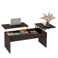 HOMCOM Modern Lift Top Coffee Table Convertible Console Tea Desk Hidden Storage Compartment Living Room Home Organizer Dark Brown(m-2)