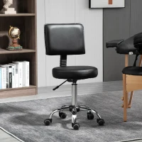 HOMCOM Rolling Swivel Salon Stool Chair with Mid Back and PU Leather, Height Adjustable Massage Medical Spa Stool for Beauty, Tattoo and Clinic, Black(m-1)