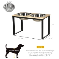 PawHut Elevated Dog Bowls Stand Raised Pet Feeder with 2 Stainless Steel Dog Food Bowls for Large Extra Large Dogs, Natural(m-3)