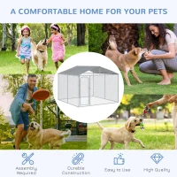 PawHut 10'Lx10'Wx6'H Large Outdoor Dog Kennel Playpen Galvanized Pet Exercise House Cage with Canopy Roof, Silver(m-7)