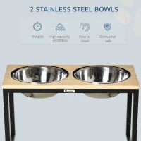 PawHut Elevated Dog Bowls Stand Raised Pet Feeder with 2 Stainless Steel Dog Food Bowls for Large Extra Large Dogs, Natural(m-4)
