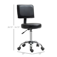 HOMCOM Rolling Swivel Salon Stool Chair with Mid Back and PU Leather, Height Adjustable Massage Medical Spa Stool for Beauty, Tattoo and Clinic, Black(m-3)