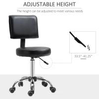 HOMCOM Rolling Swivel Salon Stool Chair with Mid Back and PU Leather, Height Adjustable Massage Medical Spa Stool for Beauty, Tattoo and Clinic, Black(m-4)