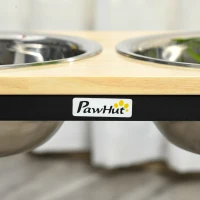 PawHut Elevated Dog Bowls Stand Raised Pet Feeder with 2 Stainless Steel Dog Food Bowls for Large Extra Large Dogs, Natural(m-9)
