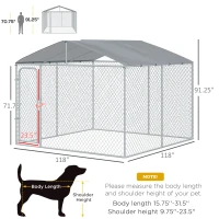 PawHut 10'Lx10'Wx6'H Large Outdoor Dog Kennel Playpen Galvanized Pet Exercise House Cage with Canopy Roof, Silver(m-3)