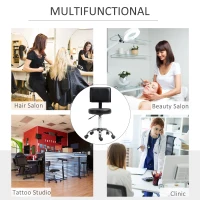HOMCOM Rolling Swivel Salon Stool Chair with Mid Back and PU Leather, Height Adjustable Massage Medical Spa Stool for Beauty, Tattoo and Clinic, Black(m-7)