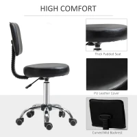 HOMCOM Rolling Swivel Salon Stool Chair with Mid Back and PU Leather, Height Adjustable Massage Medical Spa Stool for Beauty, Tattoo and Clinic, Black(m-5)