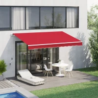 Outsunny 12' x 10' Manual Retractable Awning Outdoor Sunshade Shelter for Patio, Balcony, Yard, with Adjustable & Versatile Design, Wine Red(m-2)