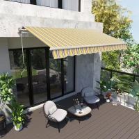 Outsunny 12' x 10' Manual Retractable Awning Outdoor Sunshade Shelter for Patio, Balcony, Yard, with Adjustable & Versatile Design, Yellow and Gray(m-2)