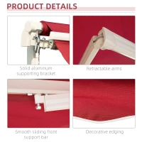 Outsunny 12' x 10' Manual Retractable Awning Outdoor Sunshade Shelter for Patio, Balcony, Yard, with Adjustable & Versatile Design, Wine Red(m-8)