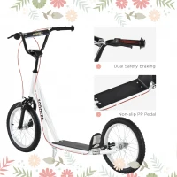 Aosom Youth Scooter Kick Scooter for Kids 5+ with Adjustable Handlebar Front and Rear Dual Brakes Inflatable Wheels, White(m-7)
