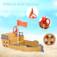 Outsunny Kids Wooden Sandbox Pirate Ship Sandboat w/ Bench Seat Storage Space Ceder Wood(m-4)