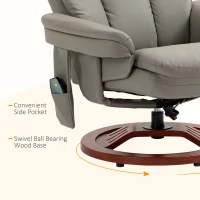 HOMCOM Recliner Chair with Ottoman, Electric Faux Leather Recliner with 10 Vibration Points and 5 Massage Mode, Swivel Reclining Chair with Wood Base, Remote Control and Side Pocket, Grey(m-6)