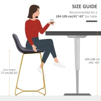 HOMCOM Bar Height Bar Stools, Velvet-Touch Fabric Bar Chairs, 30.25" Seat Height Stools with Gold-Tone Metal Legs for Dining Area, Home Bar, Set of 2, Gray(m-7)