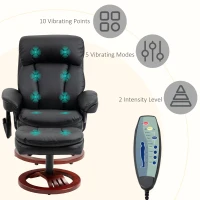 HOMCOM Recliner Chair with Ottoman, Electric Faux Leather Recliner with 10 Vibration Points and 5 Massage Mode, Swivel Reclining Chair with Wood Base, Remote Control and Side Pocket, Black(m-4)