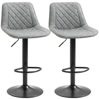 HOMCOM Adjustable Bar Stools Set of 2, Counter Height Barstools with Swivel Seat Round Steel Base and Footrest for Kitchen Counter Dining Room Pub, ‎Grey(m-1)