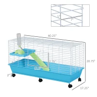 PawHut 40” Steel Plastic Small Animal Pet Cage Kit with Wheels - Blue and White(m-3)