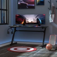 HOMCOM 47.25" Gaming Desk Computer Home Office Gamer Table Workstation Metal Frame with Cup Holder, Headphone Hook, Cable Management, Black(m-7)