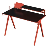 HOMCOM 53" Gaming Desk, Racing Computer Desk with Monitor Shelf, Gamepad Rack, Cup Holder, Headphone Hook, and Cable Basket, Red(m-9)