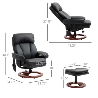 HOMCOM Recliner Chair with Ottoman, Electric Faux Leather Recliner with 10 Vibration Points and 5 Massage Mode, Swivel Reclining Chair with Wood Base, Remote Control and Side Pocket, Black(m-3)