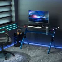 HOMCOM 43in Gaming Desk with RGB LED Lights Racing Style Gaming Table with Cup Holder & Cable Management, Blue(m-10)