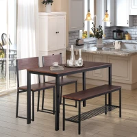 HOMCOM Industrial 4 Piece Dining Room Table Set with Bench Wooden Kitchen Table and Chairs w/ Storage Rack for Kitchen, Dinette, Rustic Brown/Black(m-9)