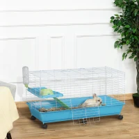 PawHut 40” Steel Plastic Small Animal Pet Cage Kit with Wheels - Blue and White(m-2)