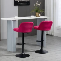 HOMCOM Adjustable Bar Stools Set of 2, Velvet Counter Height Barstool, Upholstered Kitchen Stool with Swivel Seat, Steel Frame, Footrest for Kitchen Counter and Dining Room, ‎Red(m-8)