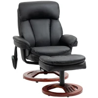 HOMCOM Recliner Chair with Ottoman, Electric Faux Leather Recliner with 10 Vibration Points and 5 Massage Mode, Swivel Reclining Chair with Wood Base, Remote Control and Side Pocket, Black(m-1)