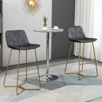 HOMCOM Bar Height Bar Stools, Velvet-Touch Fabric Bar Chairs, 30.25" Seat Height Stools with Gold-Tone Metal Legs for Dining Area, Home Bar, Set of 2, Gray(m-2)