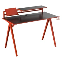 HOMCOM 53" Gaming Desk, Racing Computer Desk with Monitor Shelf, Gamepad Rack, Cup Holder, Headphone Hook, and Cable Basket, Red(m-1)