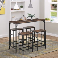 HOMCOM 5-Piece Industrial Dining Table Set, Bar Table & 4 Stools Set, Space Saving for Pub & Kitchen, Rustic Brown/Black(m-8)