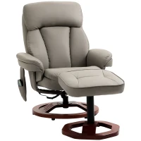 HOMCOM Recliner Chair with Ottoman, Electric Faux Leather Recliner with 10 Vibration Points and 5 Massage Mode, Swivel Reclining Chair with Wood Base, Remote Control and Side Pocket, Grey(m-1)