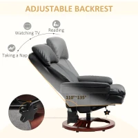 HOMCOM Recliner Chair with Ottoman, Electric Faux Leather Recliner with 10 Vibration Points and 5 Massage Mode, Swivel Reclining Chair with Wood Base, Remote Control and Side Pocket, Black(m-5)