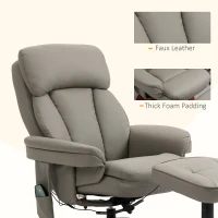 HOMCOM Recliner Chair with Ottoman, Electric Faux Leather Recliner with 10 Vibration Points and 5 Massage Mode, Swivel Reclining Chair with Wood Base, Remote Control and Side Pocket, Grey(m-7)