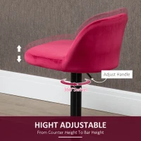 HOMCOM Adjustable Bar Stools Set of 2, Velvet Counter Height Barstool, Upholstered Kitchen Stool with Swivel Seat, Steel Frame, Footrest for Kitchen Counter and Dining Room, ‎Red(m-5)