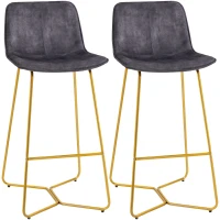 HOMCOM Bar Height Bar Stools, Velvet-Touch Fabric Bar Chairs, 30.25" Seat Height Stools with Gold-Tone Metal Legs for Dining Area, Home Bar, Set of 2, Gray(m-1)