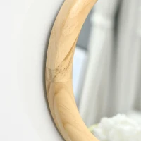 HOMCOM Set of 3 Wood Wall Mirror, Home Modern Round Mirror Hanging for Living Room, Bedroom, Natural(m-6)